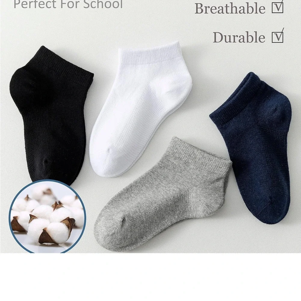 Boys/Girls Low Cut Cotton Socks Kids Ankle Socks - Black, Gray, and White